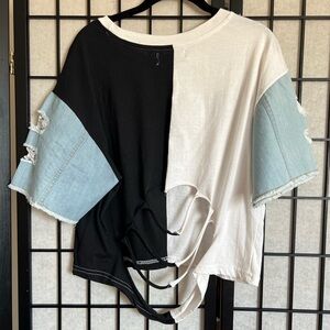 Plus Size Women’s Denim Color Block Crop Top